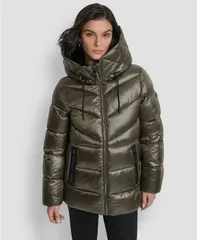 ダナ キャラン ニューヨーク レディース アウター ジャケット・ブルゾン コート DKNY Womens Shine Hooded Puffer Coat Lodenのサムネイル