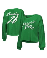 マジェスティック レディース トップス Tシャツ Vネック オフショルダー シャツ クロップド Majestic Womens Threads Saquon Barkley Kelly Green Pのサムネイル