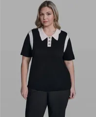 カール ラガーフェルド レディース アウター ニット・セーター ポロシャツ プラスサイズ 半袖 KARLAGERFELD PARIS Plusize Solid ShortSleeve Polo Swのサムネイル