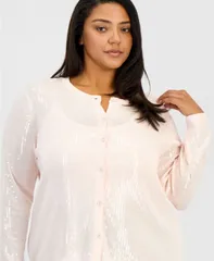 アンクライン レディース アウター ニット・セーター プラスサイズ スパンコール カーディガン Anne Klein Plusize Sequin Cardigan Sweater Soft Blosのサムネイル
