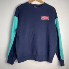VANS バンズ スウェットトレーナー 長袖 クルーネック ロゴプリント 配色切替 裏毛 ネイビー サイズS NB211のサムネイル