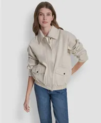 ダナ キャラン ニューヨーク レディース アウター コート デニム DKNY Womens Denim Bomber Coat Parchment デニムのサムネイル