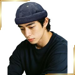 [신품] [Croogo] 롤 캡 츠바 없음 데님 와치 캡 맨즈 레이디스 원형 코튼 봄 여름 가을 겨울 무지 고리 모자(G-HBMH1-네이비 블루) 0