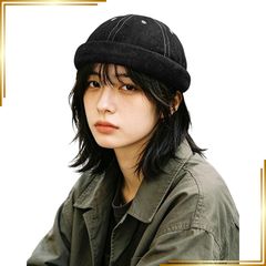 [신품] [Croogo] 롤 캡 츠바 없음 데님 와치 캡 맨즈 레이디스 원형 코튼 봄 여름 가을 겨울 무지 고리 모자(G-HBMH1-블랙) 0