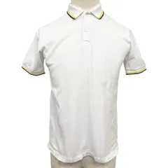 【中古】[印象AB] GLOBAL WORK グローバルワーク ポロシャツ タイトフィット メンズ S ホワイト 白×紺×黄 綿100% コットン100% 半袖 中国製 古着 ポケット無し 襟と袖口のフチにボーダー 裾の両サイドにスリット ショートスリーブのサムネイル