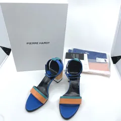 PIERRE HARDY（ピエール アルディ）　カラーブロック アンクルストラップ サンダル チャンキーヒール レザー カラー：ブルー×アプリコット×グリーン サイズ：36（約23cm） イタリア製のサムネイル