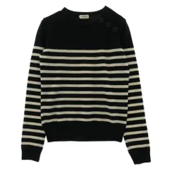 SAINT LAURENT サンローラン 485179 YA2ID ウール ショルダーボタン ボーダー ニット ブラック系 XS【中古】のサムネイル
