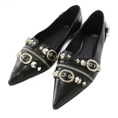 ジェフリーキャンベル Jeffrey Campbell スタッズフラットシューズ パンプス ポインテッドトゥ ジッパー レザー 37 黒 ブラック /TKのサムネイル