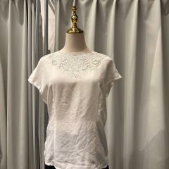 美品 tibi NEW YORKホワイト ゴールド 花柄刺繍 半袖ブラウス - メルカリ