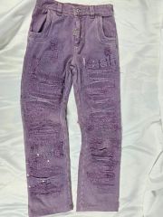 リメイク パープル ダメージデニムパンツ クラッシュ加工 一点物 紫 