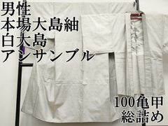 平和屋着物●極上　男性　本場大島紬　アンサンブル　100亀甲　総詰め　逸品　CZAA5090s6 平和屋本店○極上 男性 本場大島紬 白大島 アンサンブル 100亀甲 総