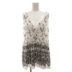 ミッシェルクラン MICHEL KLEIN 美品 チュニック ワンピース ノースリーブ 総柄 花柄 レース フレア M 白 ホワイト 黒 ブラック /OBのサムネイル