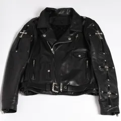 極美品 CHROME HEARTS クロムハーツ SLUFF LTHR スラフ ライダースジャケット サイズS ラージCHクロス装飾 ブラック 中古 4a003352のサムネイル