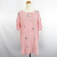 エウルキューブ eur3 カットソー 半袖 肩出し ラウンドネック ボーダー 花 刺繍 大きいサイズ 2 レッド ※EKMのサムネイル
