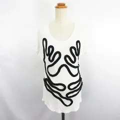 フリーズショップ Free's SHOP カットソー Tシャツ 半袖 ドルマンスリーブ ラウンドネック テープ飾り とろみ M アイボリー ※EKMのサムネイル