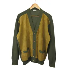 エルメス HERMES カーディガン スエード レザー ニット 切替 M カーキ ベージュ Vネック /PP ■GY19のサムネイル