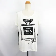 レイラローズ Layla Rose カットソー Tシャツ 半袖 ラウンドネック プリント ビジュー 切替 シアー ストレッチ M オフホワイト/ブラック ※EKMのサムネイル