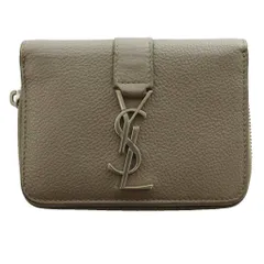 サンローラン パリ SAINT LAURENT PARIS YSLライン コンパクトジップウォレット 2つ折り財布 レザー ロゴ モカ /SS ■OSのサムネイル