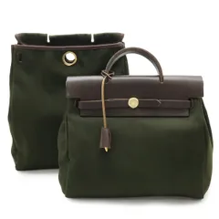 HERMES エルメス エールバッグ アドPM リュックサック バックパック 2WAY ハンドバッグ ファブリック レザー ブラウン 茶 カーキ 緑 □G刻印のサムネイル