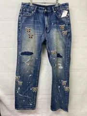 【中古】STUGAZI スガジ crawling death×stugazi バタフライデニム 蝶刺繍 デニムパンツ インディゴ 34 991929447のサムネイル