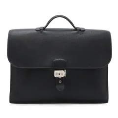 HERMES エルメス サックアデペッシュ38 ビジネスバッグ ブリーフケース 書類カバン フィヨルド レザー ネイビーブラック系 シルバー金具 □F刻印のサムネイル