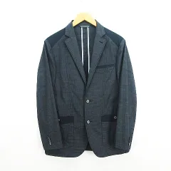 クロコダイル CROCODILE ジャケット ブレザー テーラード 長袖 シングル 2B 裏地無し 千鳥格子 ストレッチ M グレー系 ※EKM のサムネイル