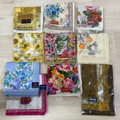 現状品 未使用 まとめ10点セット レディース ブランドハンカチ クリスチャンディオール ケンゾー ヴァレンティノ 花柄 チェーン柄[OR03117]のサムネイル