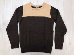 ビームスボーイ BEAMS BOY レトロ アメカジ バイカラー リブ切替 クルーネック ニット セーター レディース ウール混合 茶色
