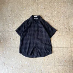90s- 【 Perry Ellis 】 コットン100 オンブレ チェック 半袖 シャツ ブラック size.Lのサムネイル