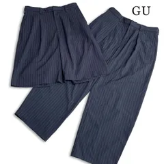2枚セット 25SS★ GU ジーユー 春夏 バミューダ ショーツNT ワイド ストライプ バレルレッグ スラックス Sz.M メンズ 紺のサムネイル