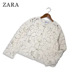 ZARA ザラ 春夏★ レース 花柄 刺繍 ニット カーディガン Sz.L レディース 白のサムネイル