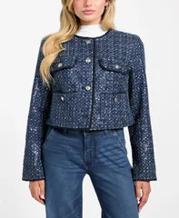 ゲス レディース アウター ジャケット・ブルゾン ジャケット GUESS Womens Elisa Collarless Jacket Dream Of Iceのサムネイル
