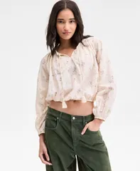 ラッキーブランド レディース トップス シャツ シャーリング 刺繍 Lucky Brand Womens Embroidered Smocked Peasant Top Cream Multi クリーのサムネイル