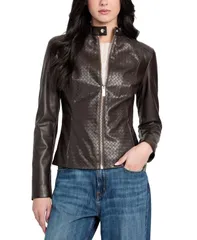 ゲス レディース アウター ジャケット・ブルゾン レザー ジャケット GUESS Womens FauxLeather Basketweave Jacket New Javaのサムネイル