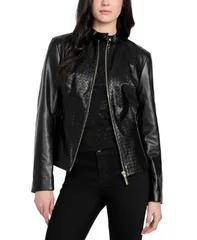 ゲス レディース アウター ジャケット・ブルゾン レザー ジャケット GUESS Womens FauxLeather Basketweave Jacket Black ブラックのサムネイル