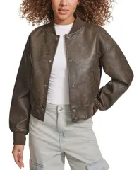 リーバイス レディース アウター ジャケット・ブルゾン レザー フェイクレザー ジャケット Levis Womens Faux Leather Varsity Bomber Jacket Ash アッのサムネイル