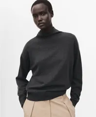 マンゴ レディース アウター ニット・セータートルネック ドレープ MANGO Womens Draped Turtleneck Sweater Charcoal チャコールのサムネイル