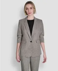 【送料無料】 ダナ キャラン ニューヨーク レディース ジャケット・ブルゾン アウター Petite Notch Collar One Button Jacket BlackCoconutのサムネイル