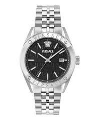 [Free Shipping] Versace Men's Watch Accessory Mens Athletic Silver Stainless Steel Bracelet Watch 41mm Silver