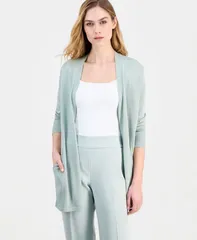アンクライン レディース アウター ニット・セーター カーディガン Anne Klein Womens OpenFront Rib Pocket Cardigan Soft Aloeのサムネイル