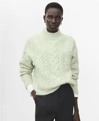 マンゴ レディース アウター ニット・セーター MANGO Womens Perkins Neck Braided Sweater Aqua Green アクアのサムネイル