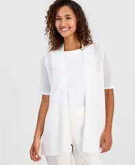 アンクライン レディース アウター ニット・セーター 半袖 シアー カーディガン Anne Klein WomenshortSleeve OpenFront SemiSheer Cardigan Saのサムネイル