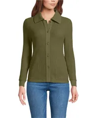 ランズエンド レディース アウター ジャケット・ブルゾン Lands End Womens Long Sleeve Waffle Colla red Shacket Olive drab オリーブのサムネイル