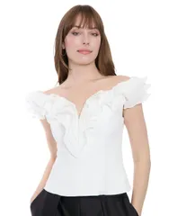 ミューズ レディース トップス シャツ フリル Muse Womens Ruffle OffTheShoulder Top Ivory アイボリーのサムネイル