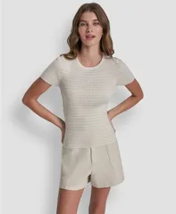 ダナキャランニューヨーク レディース トップス シャツ クルーネック DKNY Jeans Womens Crew Neck Striped Rib Top IvoryNatural アイボリーのサムネイル