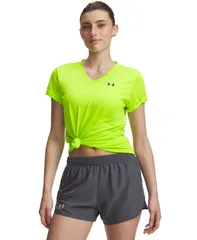 アンダーアーマー レディース トップス シャツ Vネック 半袖 Under Armour Womens Tech VNeck ShortSleeve Top Green Citrine グリーンのサムネイル