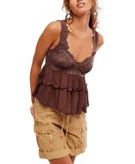 フリーピープル レディース トップス シャツ Free People Womensweetheart Neck Cami Top Shaved Chocolate チョコレートのサムネイル