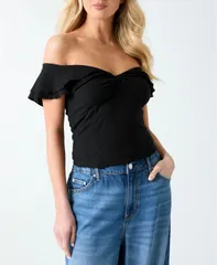 ゲス レディース トップス シャツ GUESS Womens OffTheShoulder Teodolinda Top Jet Black ブラックのサムネイル