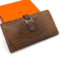 美品○ エルメス 3502 長財布 ベアンスフレ クロコ クラシック □F刻印