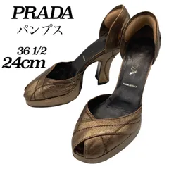 希少✤【PRADA／プラダ】パンプス／ハイヒール　24cm／ヒール9cm／ストーム2cm　オープントゥ／レザー　ブロンズ　307のサムネイル